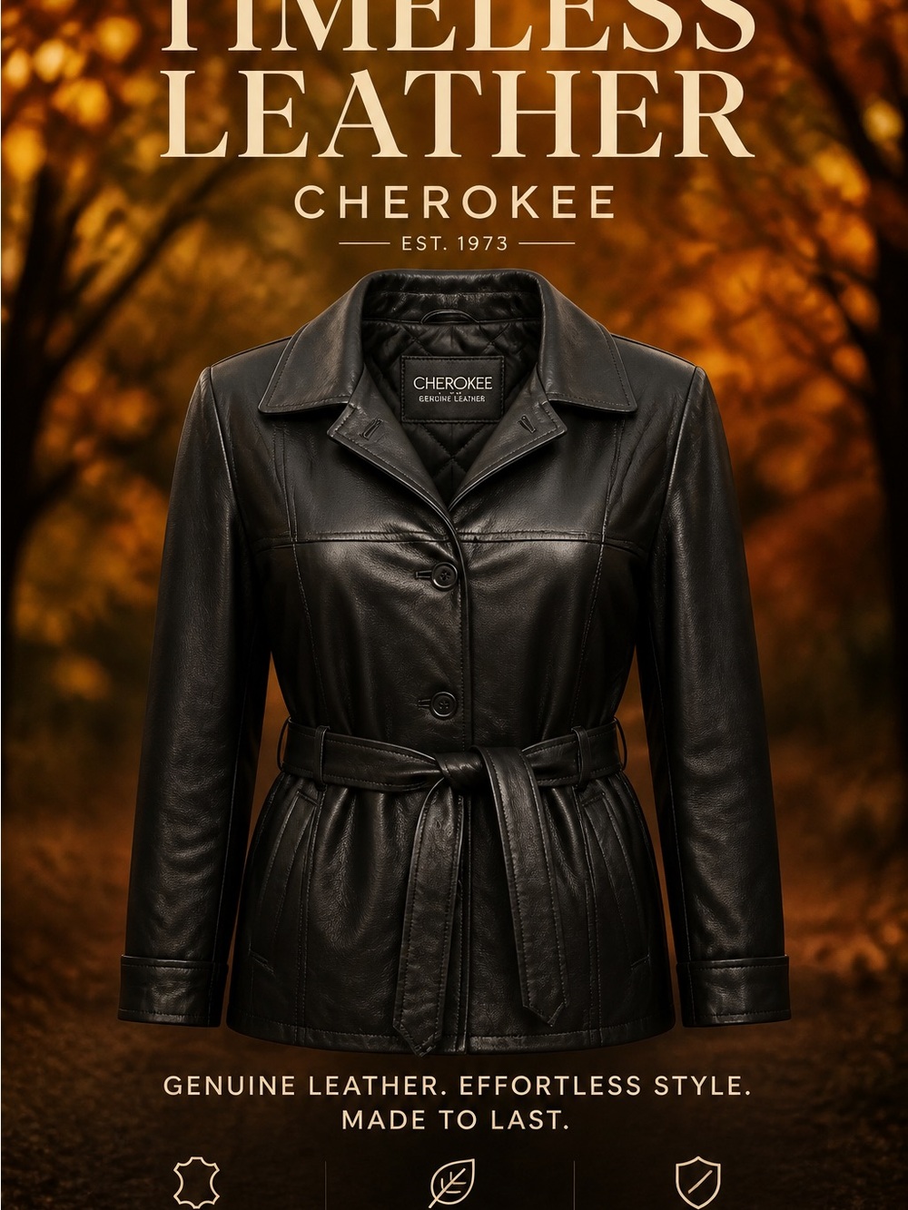 Cherokee Black Belted Genuine Leather Jacket